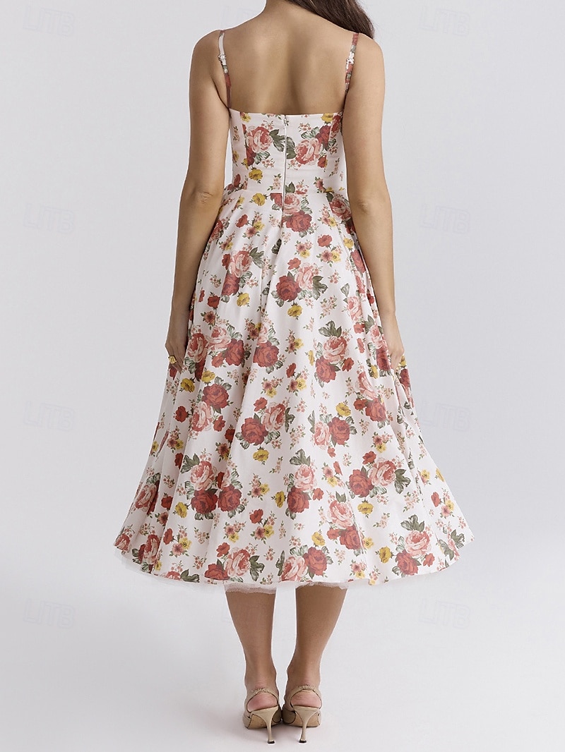 Retro Vintage 1950s Midi Dress Flare Dress Spaghetti Strap Corset Floral A-Line Women's Masquerade Wedding Vacation Tea Party Adults' Dress 2025 - GBP £21 –P5