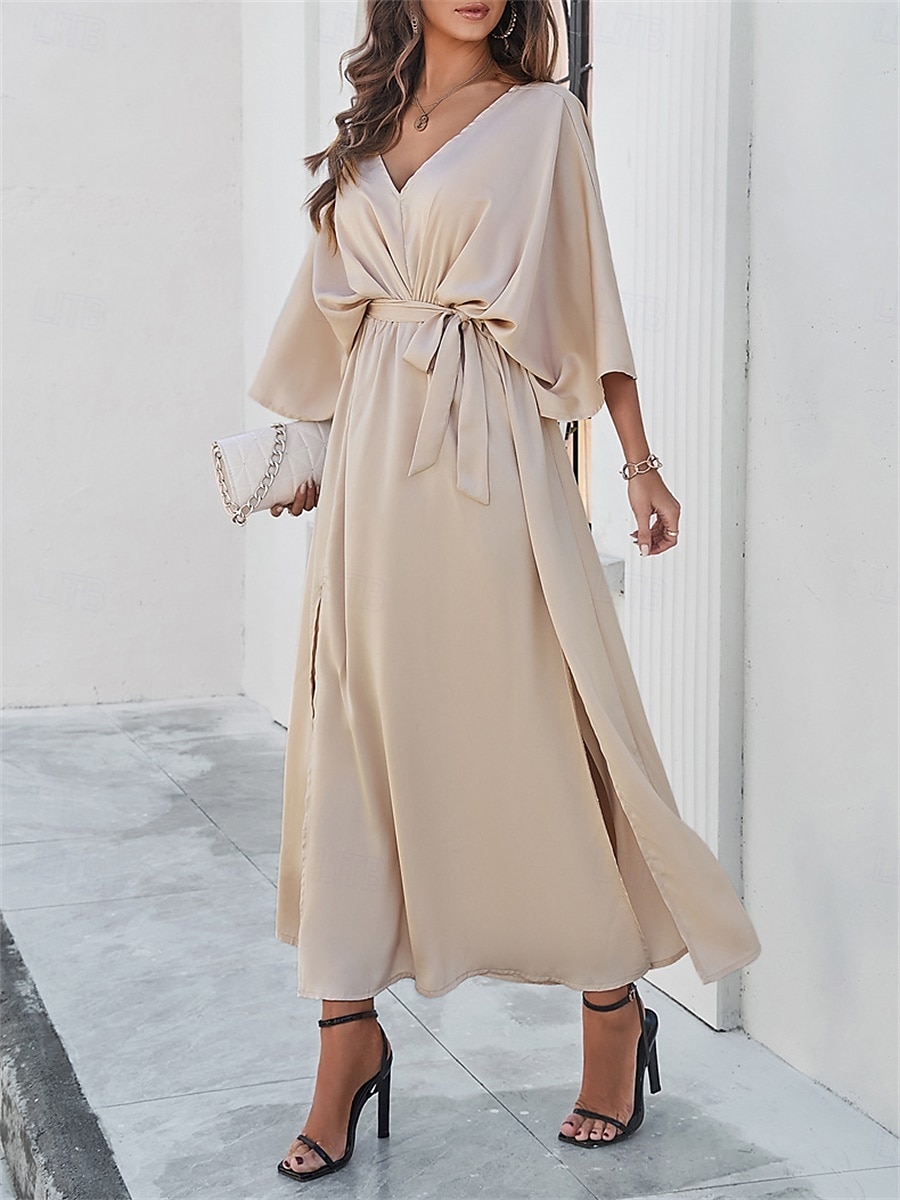 Rochie de absolvire pentru femei rochie maxi rochie de lucru rochie de petrecere casual formal manșon batwing vacanță formală petrecere regular fit grafic manșon scurt gât în V negru șampanie vin 2025 - $41.99 –P3