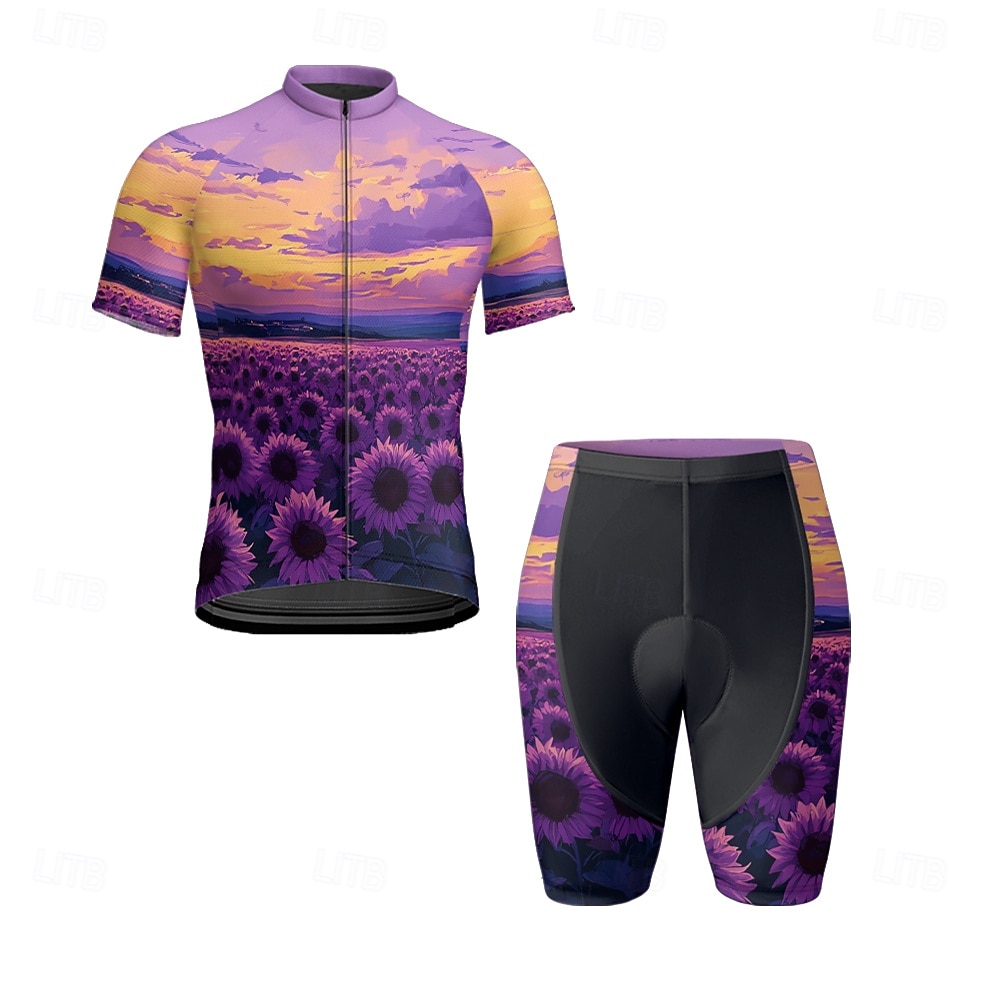 Herr Cykeltröja med shorts Kortärmad Bergscykling Vägcykling Svart Vit Gul Blommig Botanisk Cykel Elastan sporter Blommig Botanisk Kläder 2025 - $38.39 –P1