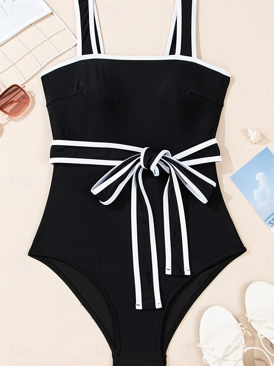 Dam Badkläder En bit Monokini Baddräkt Öppen rygg Magkontroll Hög midja Smal Semester Standkläder Ensfärgat Rund Ärmlös Baddräkter 2025 - $27.99 –P4