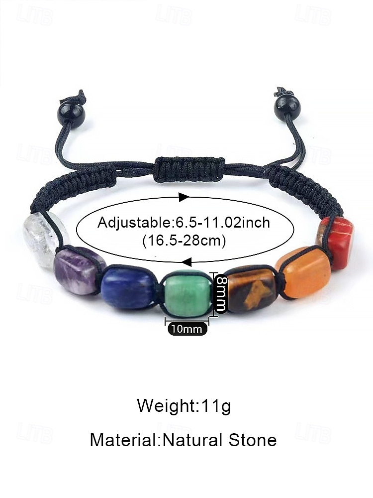 Multicolor Natural Stone Bracelet for  Women  Adjustable Macrame Cord, Healing Crystals, Boho Chic Style  Ideal for Spiritual, Casual, or Everyday Wear 2025 - $9.99 –P6