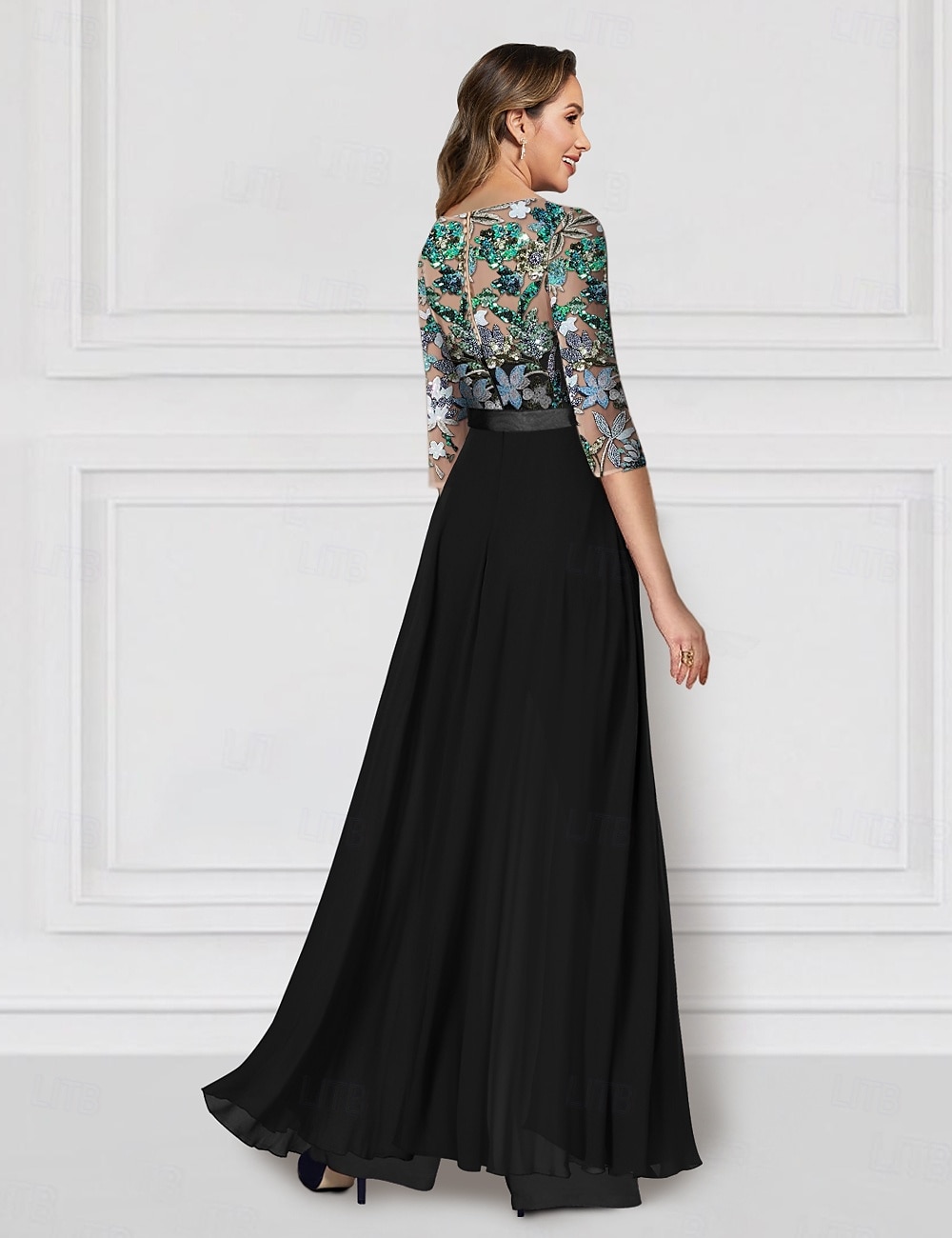 Floral Jumpsuit Embroidered Mother of the Bride  Formal Wedding Elegant Vintage Illusion Neck Floor Length Chiffon Half Sleeve with Sequin Derby  Race Day Dress 2025 2025 - $159.99 –P2