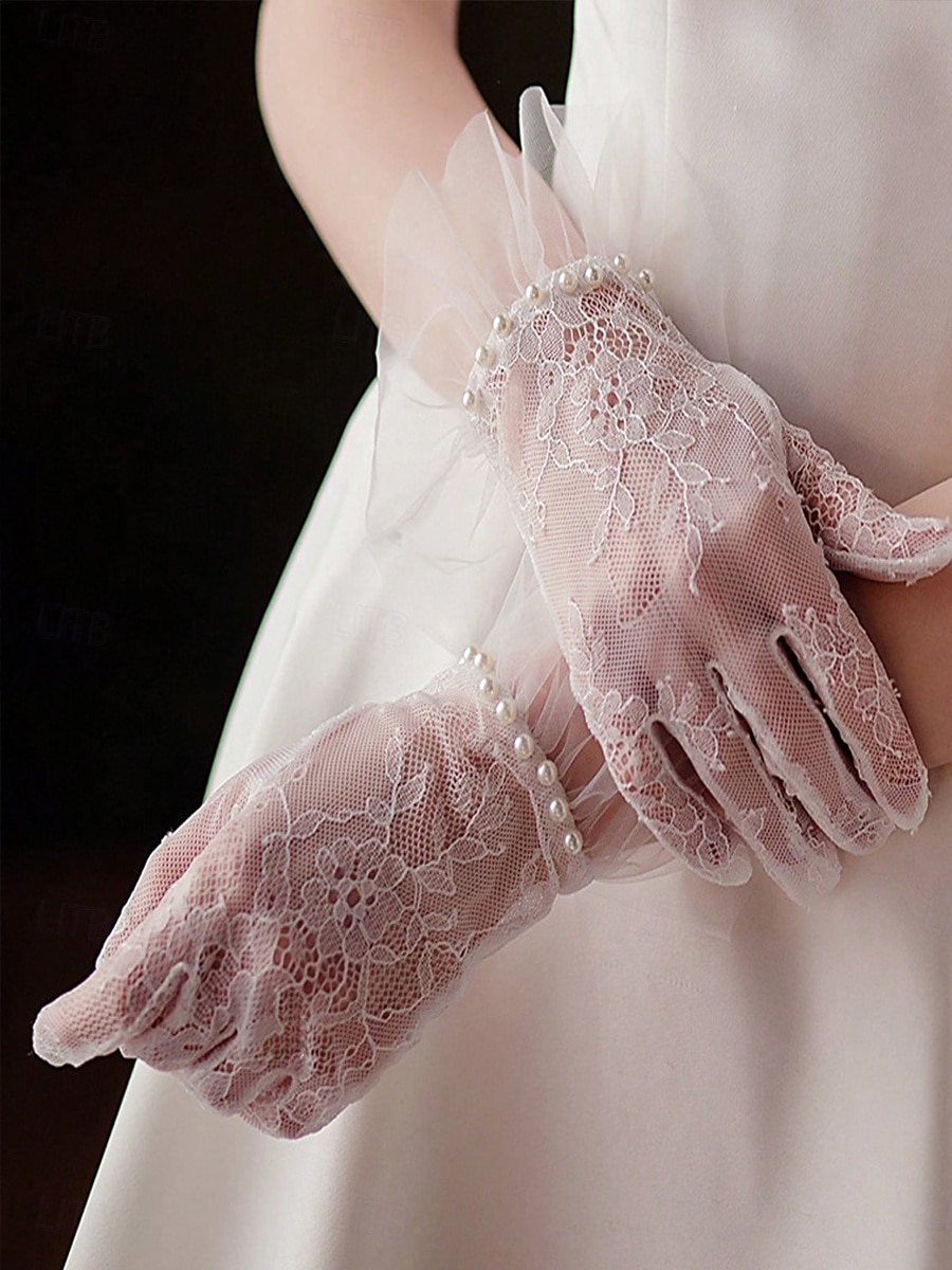 Spitzen-Handschuh Handgelenklang Elegant  Klassischer Stil Mit Einfarbigen Hochzeits-  Partykleidung 2025 - $17.99 –P3