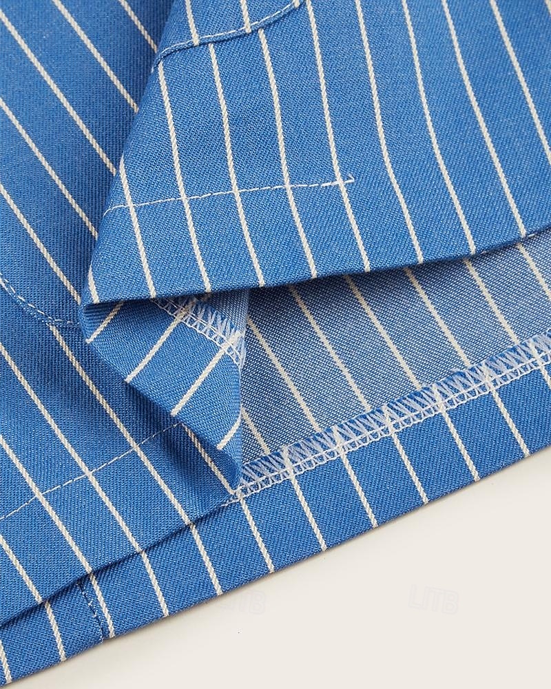 Hombre Graduación chaqueta Negocio Fiesta de Cóctel Fiesta de Boda Moda Casual Primavera Otoño Mezcla de Algodón Rayas Bolsillo Botones Cómodo Botonadura Simple Chaqueta de sport Azul Real 2026 - $50.99 –P6