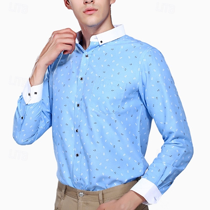 Herren Hemd Oberhemd Knopfhemd Anker Hochzeit Party Weiß Hellgrün Rosa Marineblau Langarm Kargen Frühling Herbst Bekleidung Tasche 2025 - $17.49 –P10
