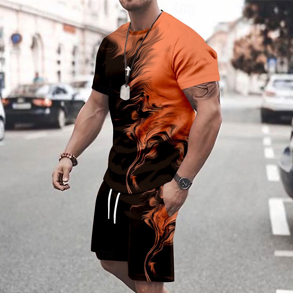 Men's splatter 2pcs Tees sets Summer Tops Short Sleeve Short Pants Crew Neck Sport Casual Outdoor Vacation Sport 3D Print Summer Robin's Egg Blue White Green 2025 - $25.99 –P3