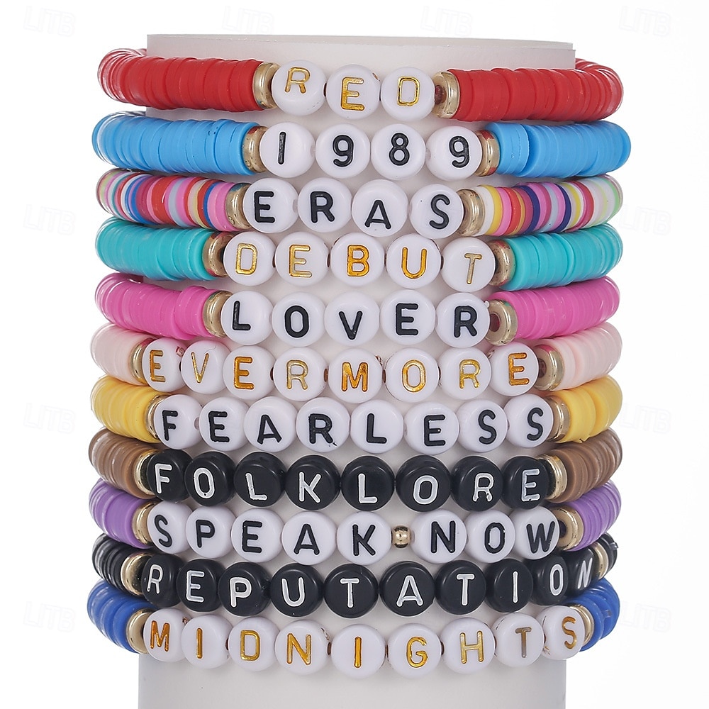 12st glöd-i-mörkret hjärtformade pärlor mjuk lera ccb elastiskt armbandsset, blandad färg, mode 2025 - $12.99 –P11