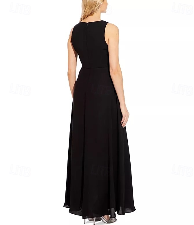 Combinaisons noires et blanches mère de la mariée mariage formelle élégante col bijou longueur de sol stretch chiffon sans manches avec blocs de couleurs de 2025 ? $138.99 –P2
