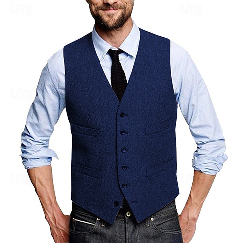 Ανδρικά Veste Γιλέκο Gilet Διακοπές Καθημερινά Γαμήλιο Πάρτι Ημερομηνία Μοντέρνα Καθημερινό Άνοιξη Φθινόπωρο Κουμπιά Τσέπη Πολυεστέρας Άνετο Σκέτο Μονόπετο Ενός Κουμπιού Λαιμόκοψη V Κανονικό 2025 - $37.99 –P9