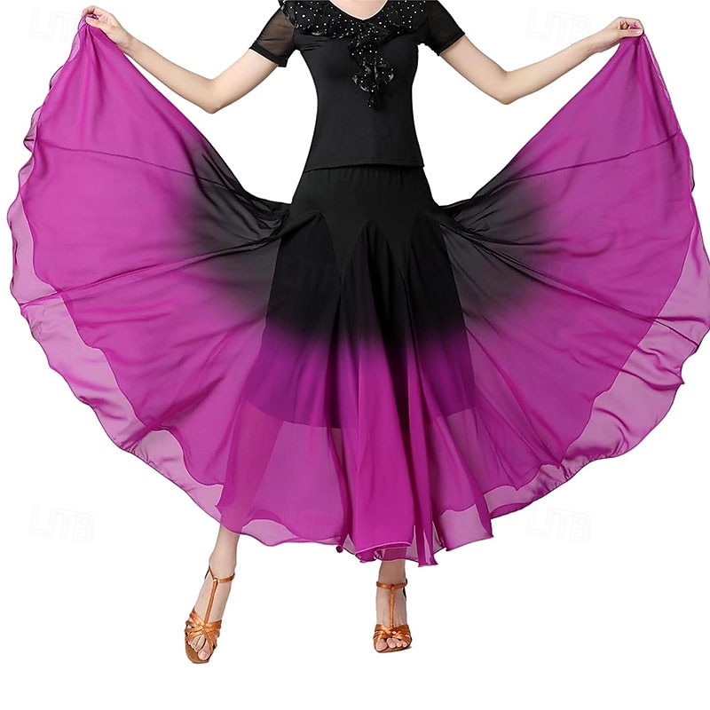 vrouwelijke ballroomdans swingrok dansvoorstelling rok gradiëntkleur moderne dans lange rok 2025 - $41.99 –P2