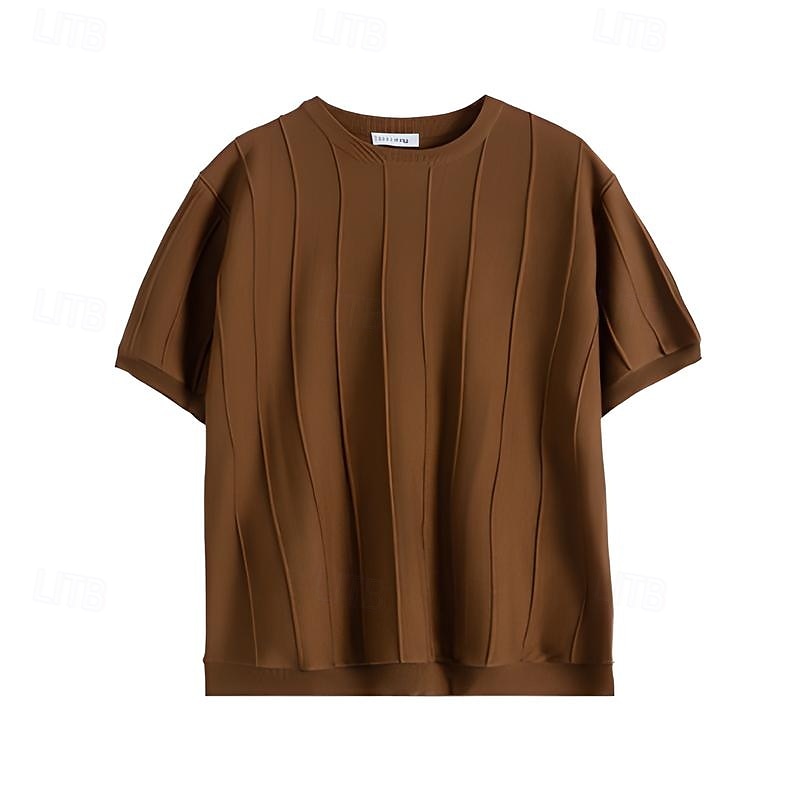 Men's T Shirt Short Sleeve Crew Neck Summer Spring Vertical Stripes Knitwear Elegant Vacation Knitting School Vacation Home Dark Red Black White Top Tee for Men 2025 - $27.99 –P13