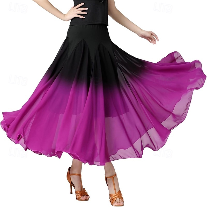 vrouwelijke ballroomdans swingrok dansvoorstelling rok gradiëntkleur moderne dans lange rok 2025 - $41.99 –P3