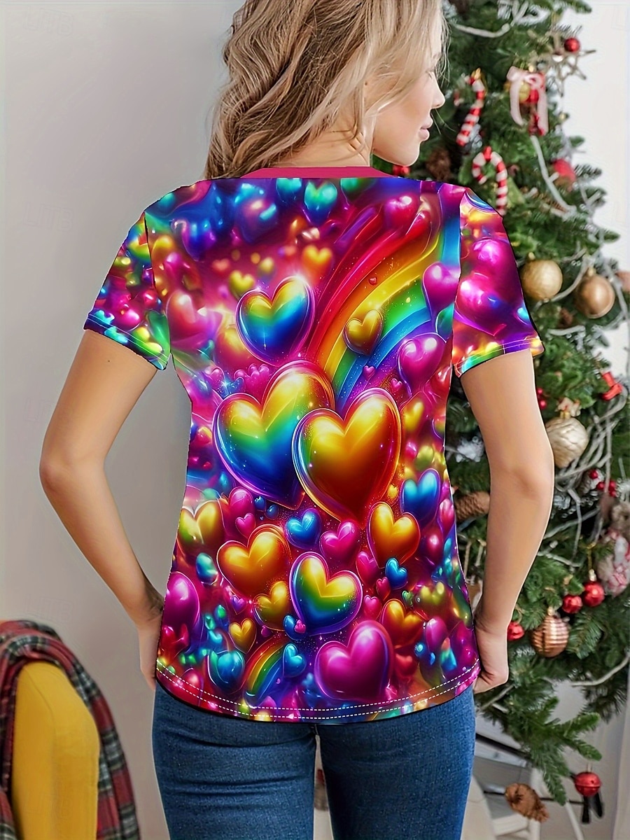 Damen T Shirt Herz Brautkleider schlicht Kurzarm Rundhalsausschnitt Normale Oberteile Täglich Bedruckt Fuchsie Sommer 2025 - $19.99 –P2