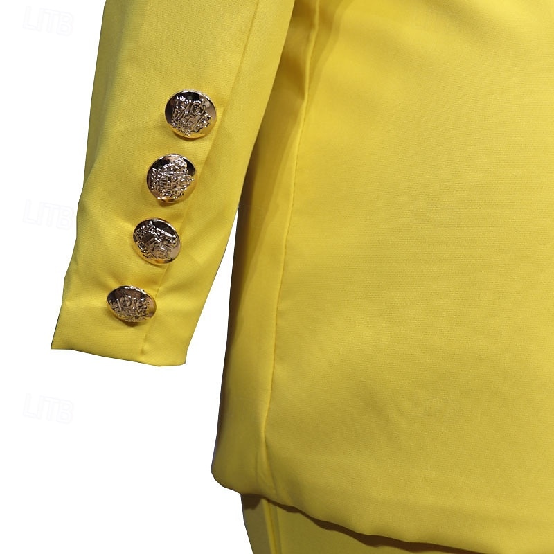 Dam Mode Affär Kavaj Blazer kostymer Kostymbyxor Byxor med vida ben Byxor Långärmad Hakslag Ensfärgat Dubbele Rij Knopen Utomhus Dagliga kläder Vit Gul Rubinrött Vår Normal 2025 - $37.99 –P12
