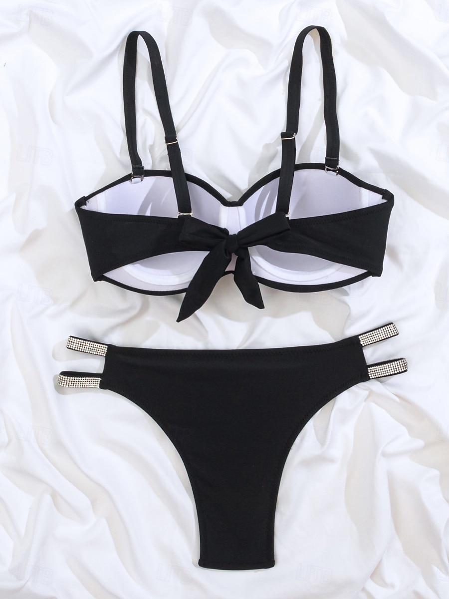 Femme Maillots de Bain Bikinis 2 pièces Slip Brésilien Maillot de bain Dos Nu Mince Vacances Tenues de plage Couleur unie Col V Sans Manches Maillots de bain de 2025 ? $25.99 –P12
