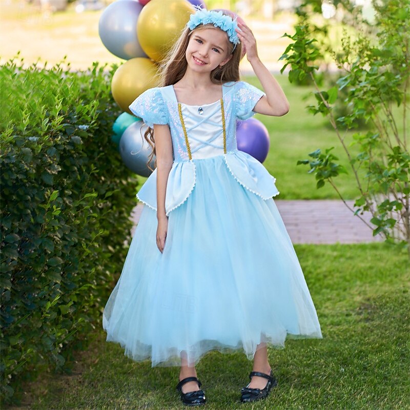 Kids Girls' Dress Color Block Sleeveless Performance Outdoor Mesh Adorable Costume Polyester Midi Casual Dress A Line Dress Tulle Dress Summer Spring 4 years+ Sky Blue 2025 - $31.99 –P1