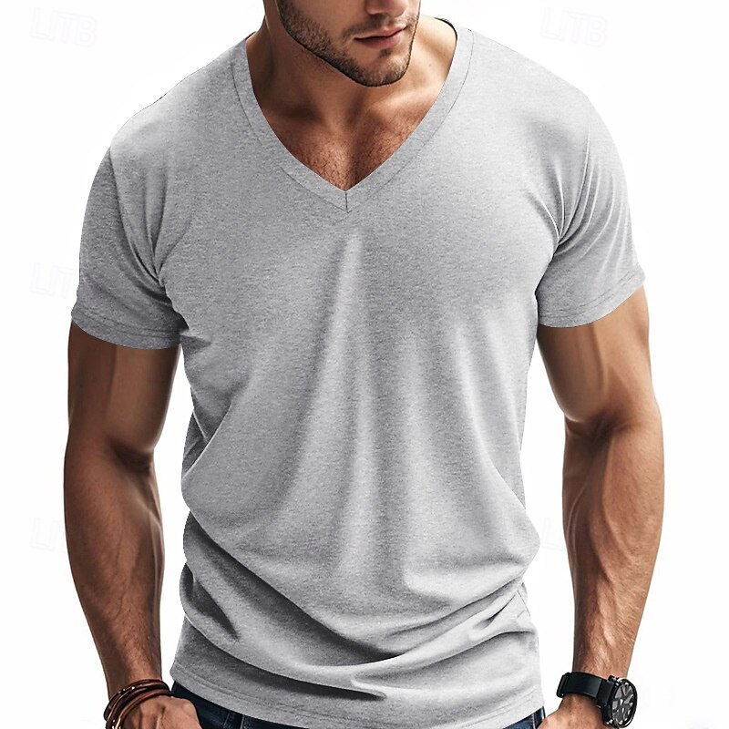 Herren T Shirt T-Shirt V-Ausschnitt T-Shirt Kurzarm V Ausschnitt Ganzjahres Einfach Mode Designer Basic Urlaub Straße Ausgehen Wein Schwarz Weiß Top T-Shirt für Herren 2025 - $12.49 –P10