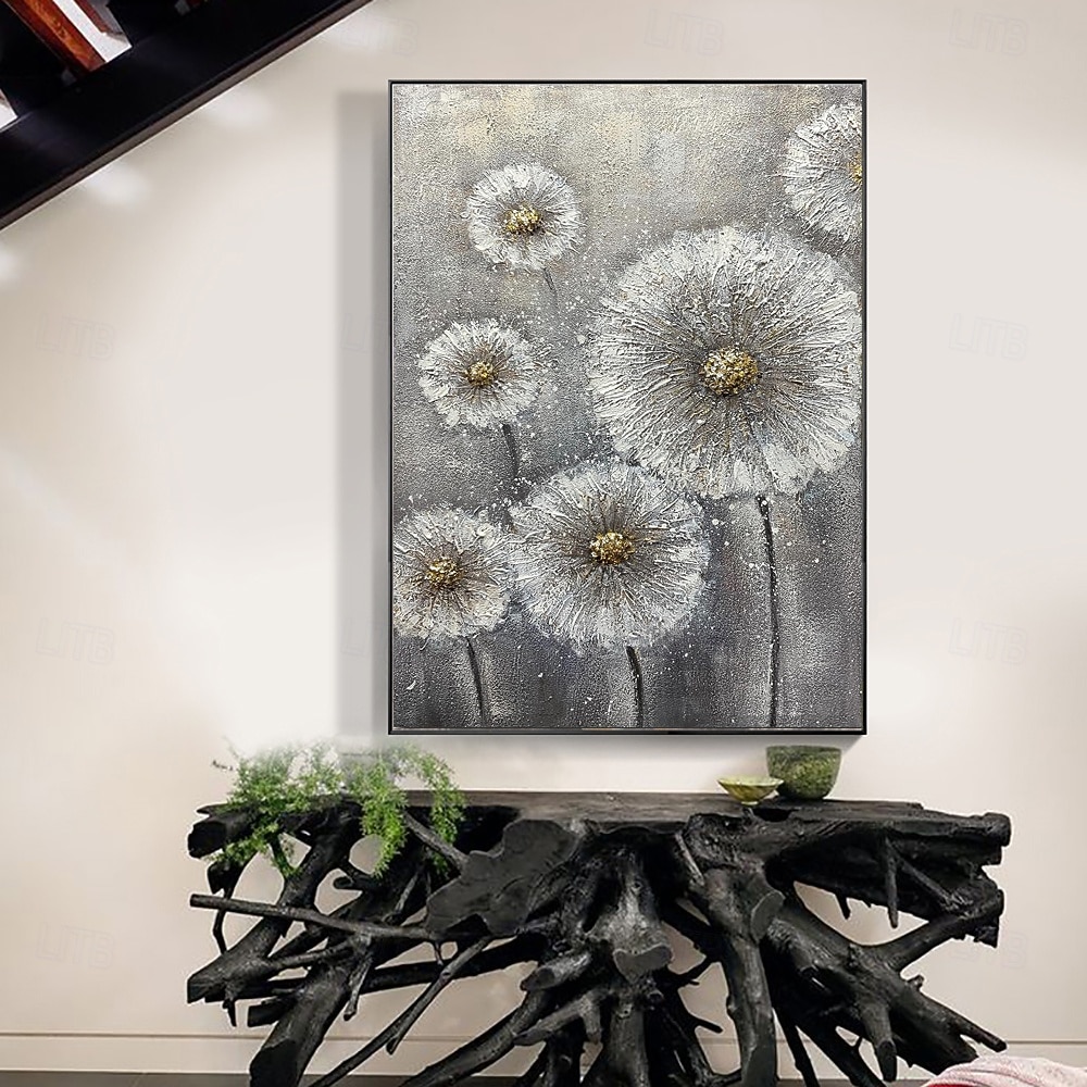 handgemachtes Ölgemälde Leinwand Acryl Wandkunst Dekoration abstrakte graue Textur Löwenzahn Blumen für Wohnzimmer Wohnkultur gerollt rahmenlos ungedehntes Gemälde 2025 - $54.99 –P6