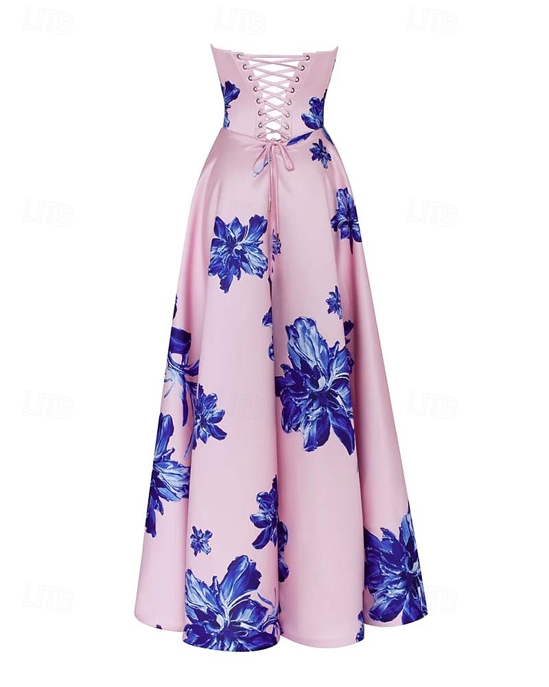A-Lijn Avondjurk Bloemenprint Elegante Jurk Formele Avondfeest Vloerlengte Verwijderbare Eén Schouder Mouw en Bloemen met Plooien en Split Bruiloft Gast Jurk 2025 - $215.99 –P4