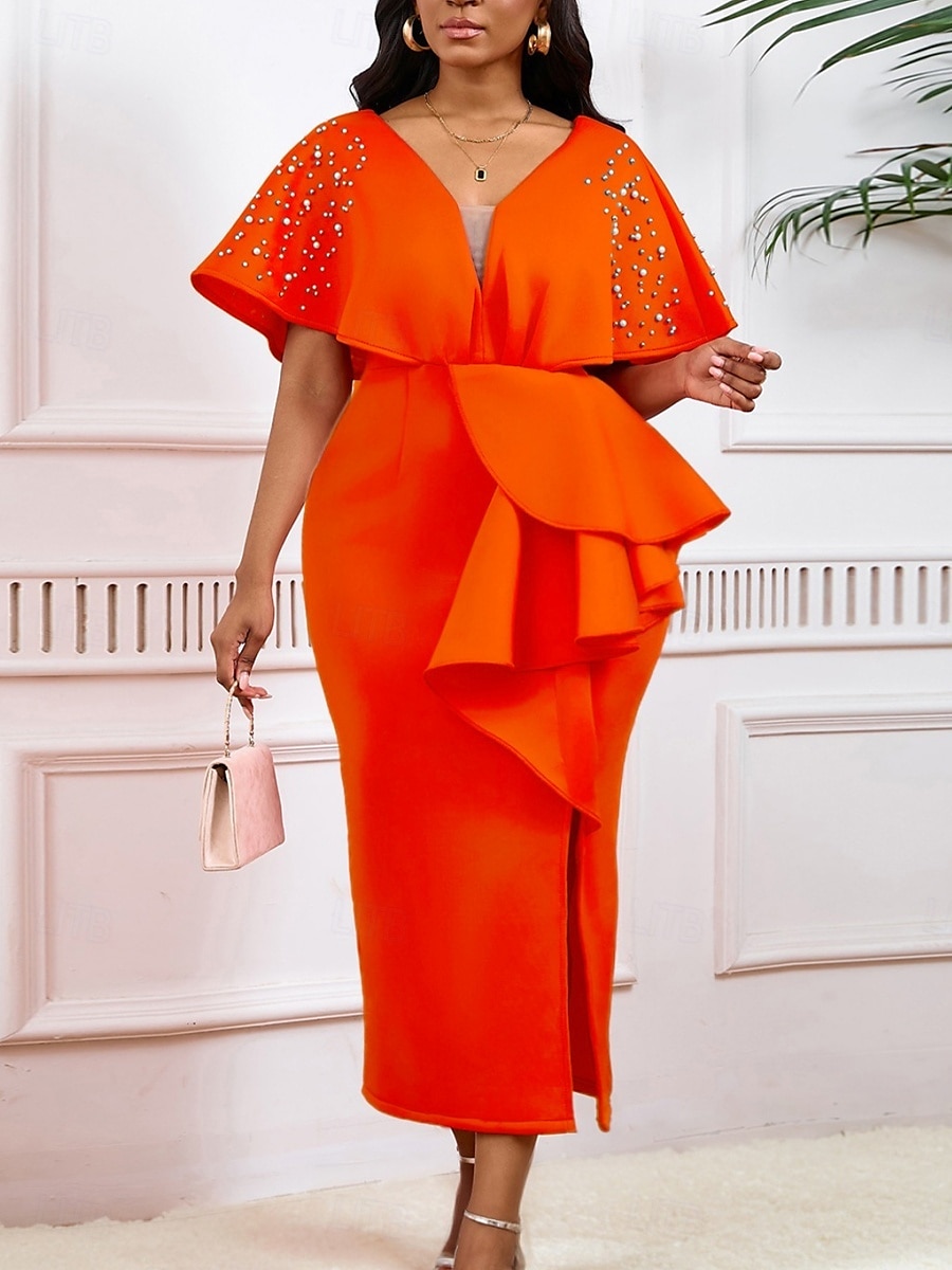 Kentucky Derby Damen Midi Kleid Bodycon Kleid Puffärmel Kleid Elegant Formal Cocktail Formal Party Hochzeitsgast Reguläre Passform Grafisch Kurzarm V-Ausschnitt Schwarz Weiß Gelb Rot Sommer 2025 - $49.99 –P8