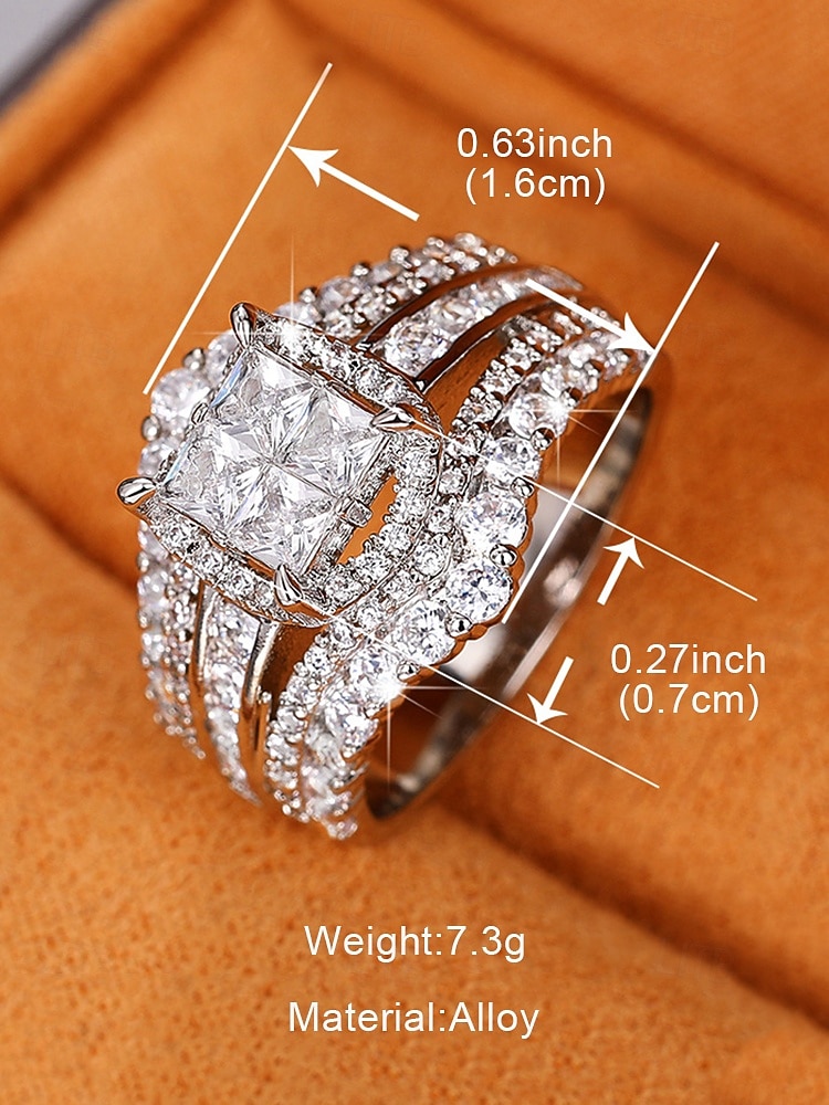 Luxury Wedding Ring Set with Cubic Zirconia, Silver-Plated, Elegant Bridal Jewelry for Women 2025 - $11.99 –P6