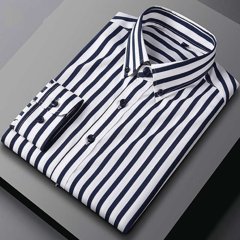 Herren Hemd Oberhemd Knopfhemd Streifen Hochzeit Party Hellblau Marineblau + Weiß Schwarz Weiß Langarm Kargen Frühling Herbst Bekleidung Knopf 2025 - $23.99 –P3