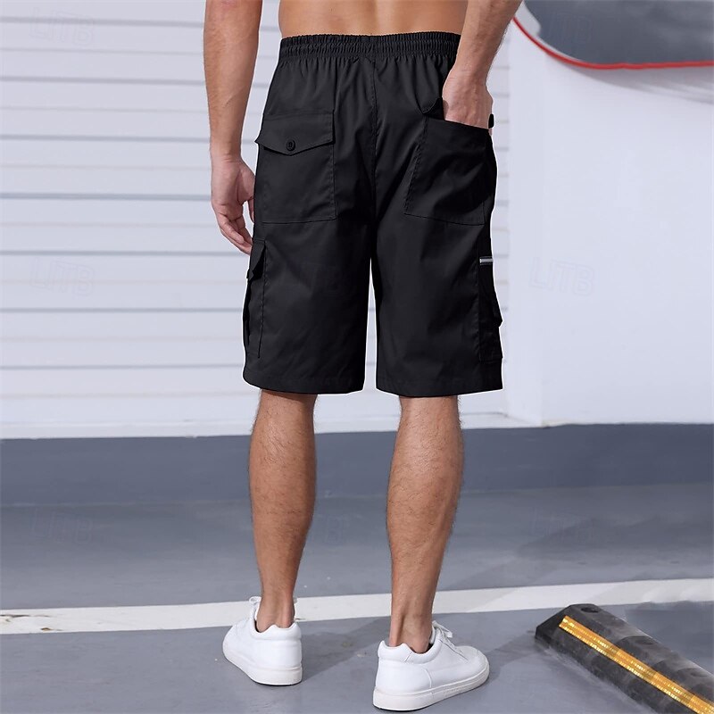 Men's Cargo Shorts Shorts Summer Shorts Drawstring Elastic Waist Multi Pocket Plain Comfort Wearable Knee Length Outdoor Sport Daily Fashion Casual Black Navy Blue 2025 - $20.99 –P11