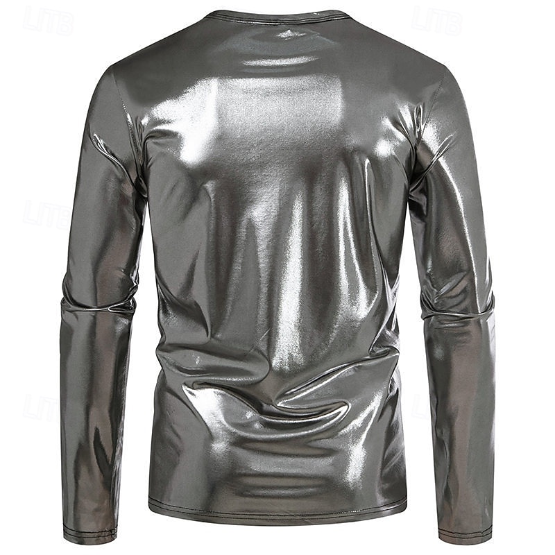 Men's Tee Tee Top Long Sleeve Shirt Long Sleeve Crew Neck Spring &  Fall Plain Fashion Designer Shiny Metallic Vacation Street Going out Silver Green Red Top Tee for Men 2025 - $21.99 –P3