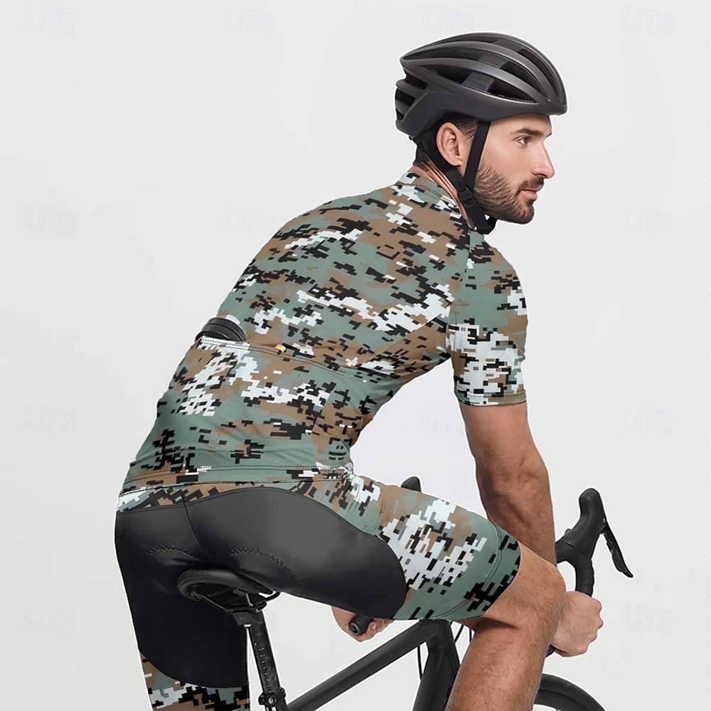 Męskie Koszulka rowerowa Kamuflaż Krótki rękaw Rower Tee Tshirt Dżersej z 3 tylnymi kieszeniami Kolarstwo górskie Szybkie wysychanie Anatomiczny kształt Odprowadzające wilgoć Oddychający Sport Ziele 2026 - $28.99 –P4