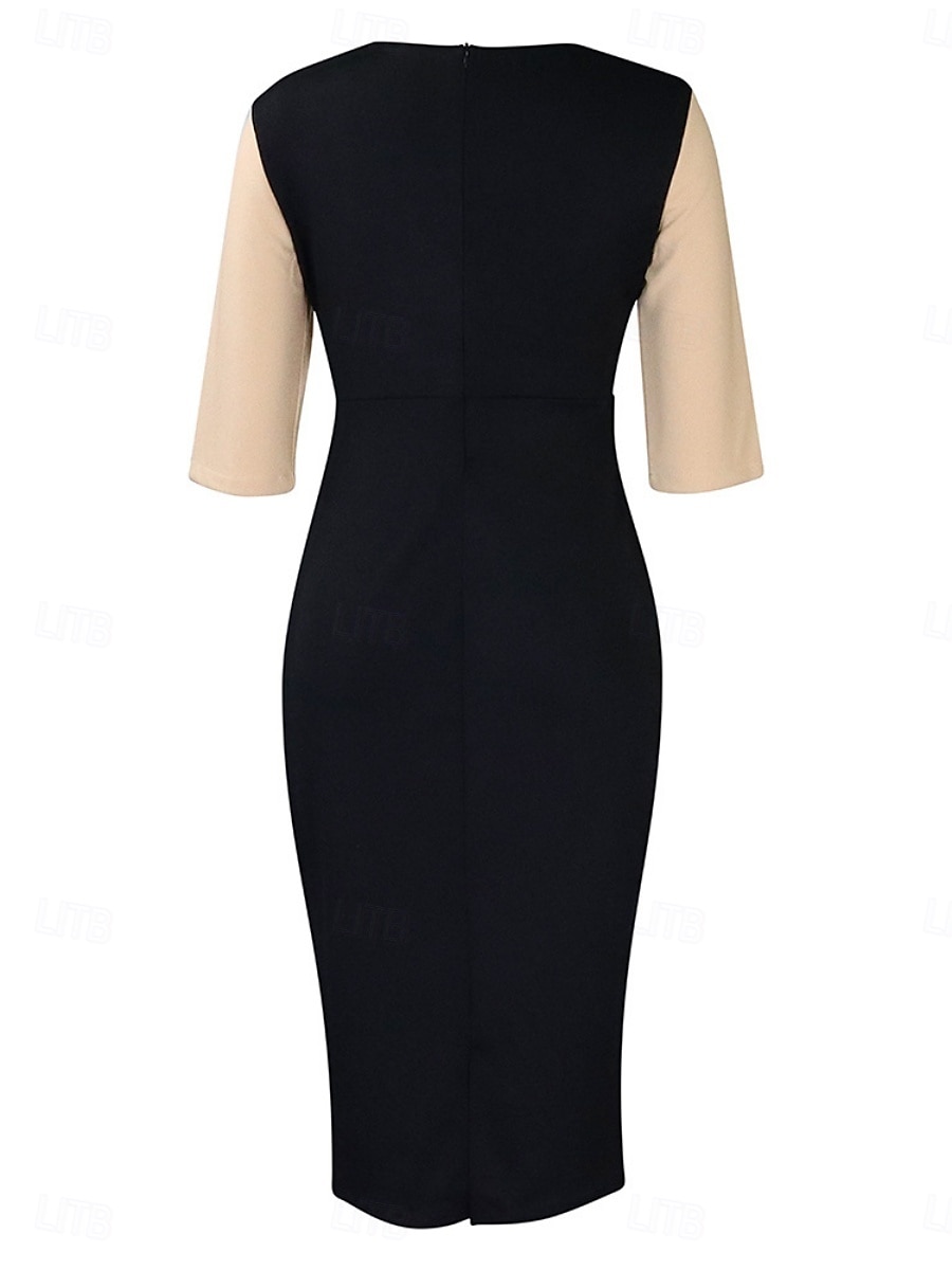 Per donna Vestito longuette Abito casual Aderente Elegante Moda Informale Da mare Giornaliero Standard Color Block Manica a 3/4 Girocollo Nero Bianco Rosso Blu reale Estate del 2025 a $39.99 –P4