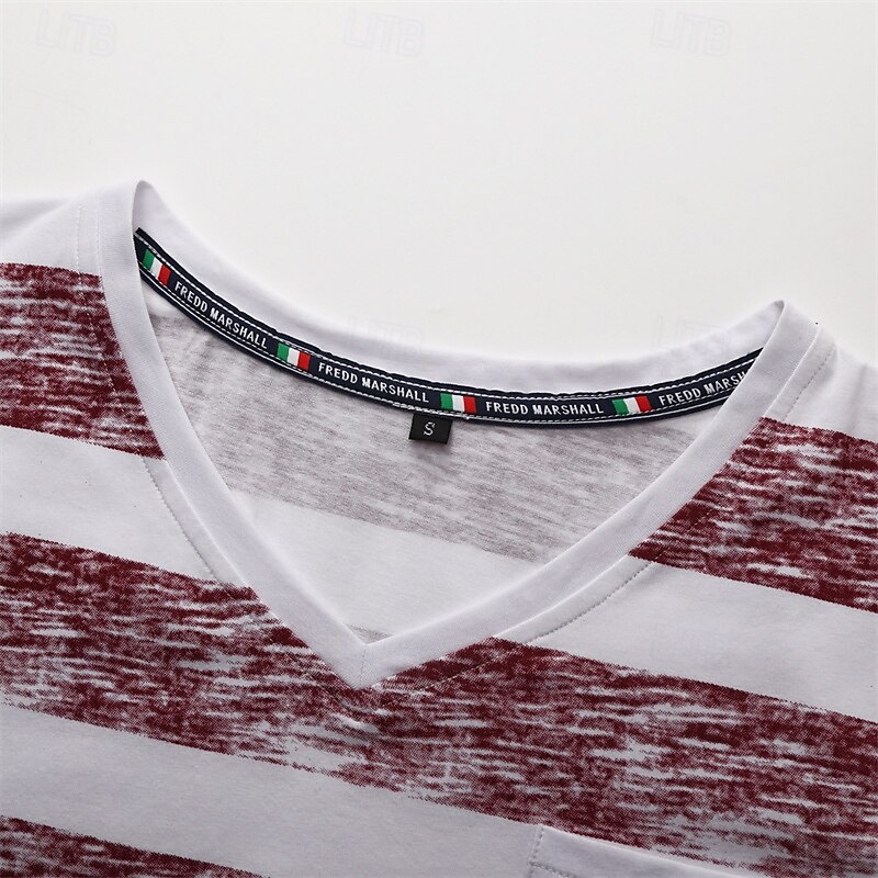 Men's T Shirt Tee Short Sleeve Shirt Tee Top Short Sleeve V Neck Summer Striped Fashion Designer Basic Pocket Vacation Street Going out Red Top Tee for Men 2025 - $17.99 –P4