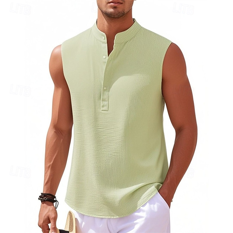 Homme T-shirt à boutons T-shirt Chemise Henley Sans manches Henley Été Uni Mode Designer Basique Boutons Vacances Rue Sortir Blanche T-shirt haut de gamme pour homme de 2026 ? $18.99 –P5