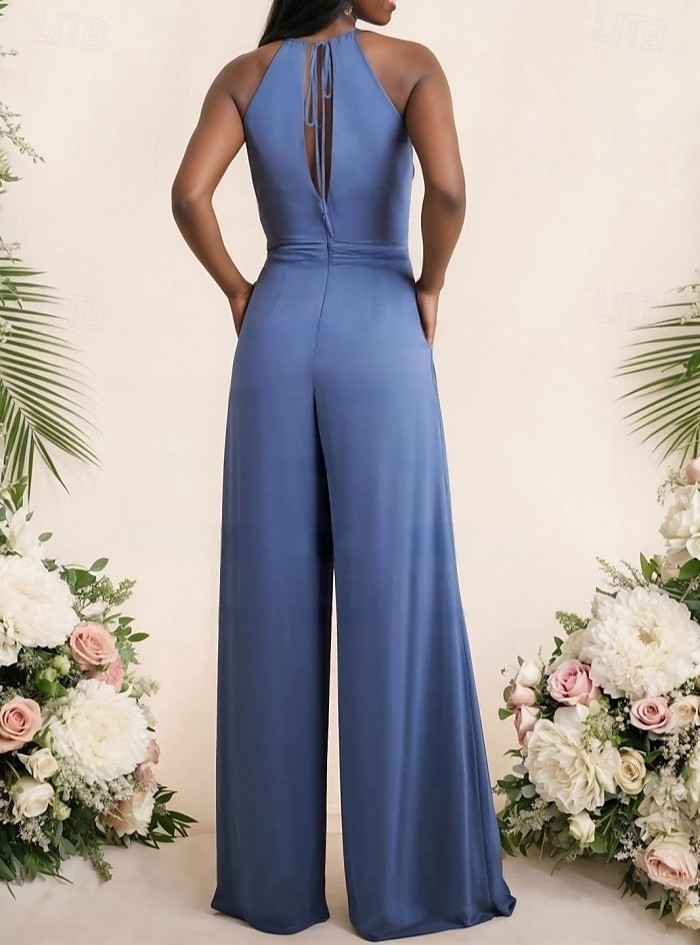 Jumpsuits Bridesmaid Dress Jewel Neck Sleeveless Elegant Floor Length Stretch Fabric with Sash / Ribbon / Ruching 2025 - $163.99 –P2