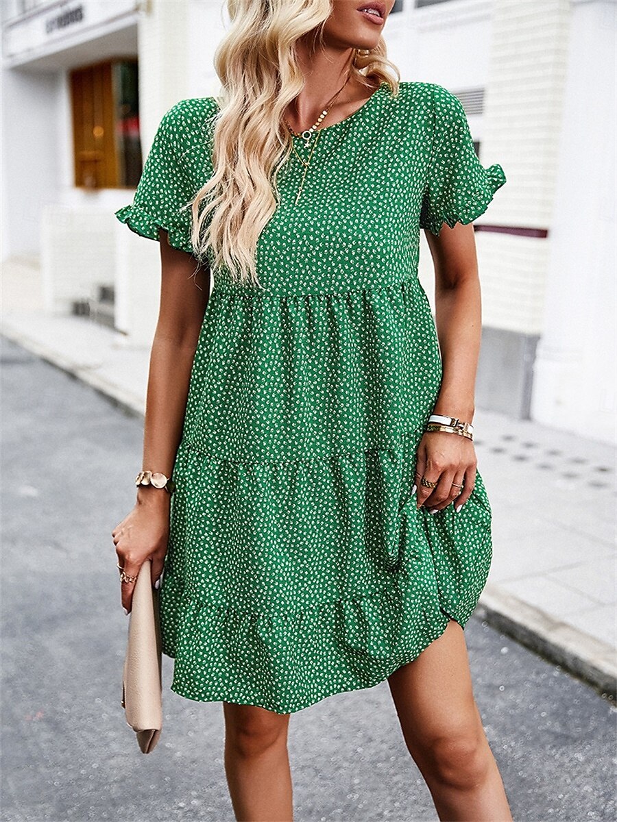 Női Mini ruha hétköznapi ruha Elegáns Stílusos Alap Vakáció Napi Normál Virágos Rövid ujjú Terített nyak Fekete Fehér Rubin Barna Nyár Tavasz 2025 - $43.99 –P4