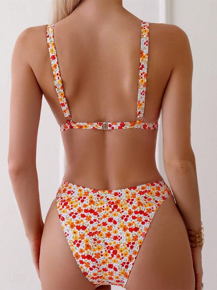 Női Fürdőruha Bikini 2 darab Merész Fürdőruha Nyitott hátú Vékony Szabadság Strandruházat Virágos V-alakú Ujjatlan Fürdőruhák 2025 - $16.49 –P9