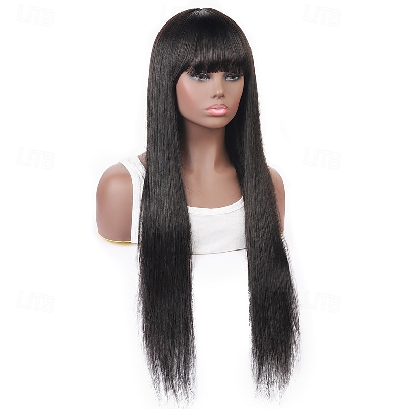 parrucca fatta a macchina capelli umani lisci neri densità 150% per donne nere del 2025 a $97.99 –P4