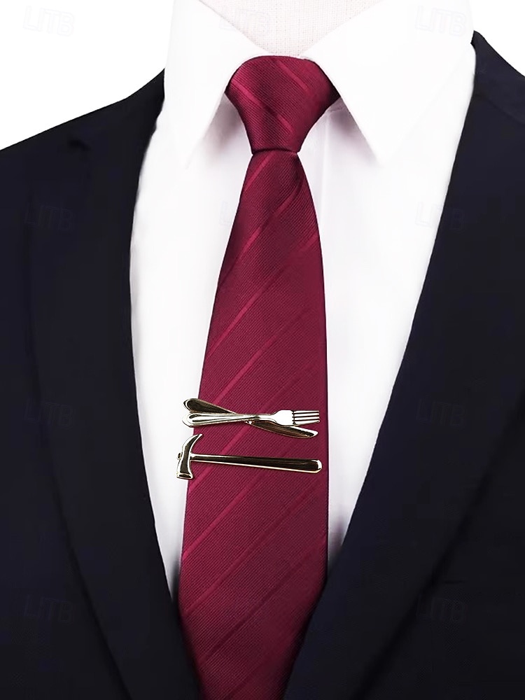Vergoldete Krawattenklammer für Herren mit Gabel, Messer und Hammer – einzigartiges und stilvolles Design – perfekt für Hochzeiten, formelle und kreative Anlässe 2025 - $11.99 –P1