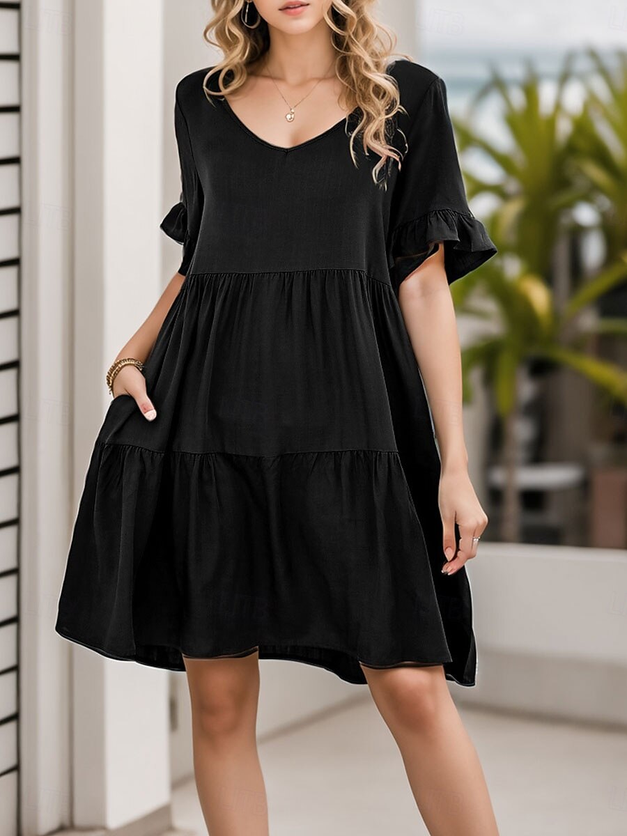 Women's Mini Dress T Shirt Dress Tee Dress Shift Dress Ruffle Dress Casual Vacation Street Casual Regular Fit Graphic Short Sleeve V Neck Black White Light Green Wine Summer 2025 - $24.99 –P11