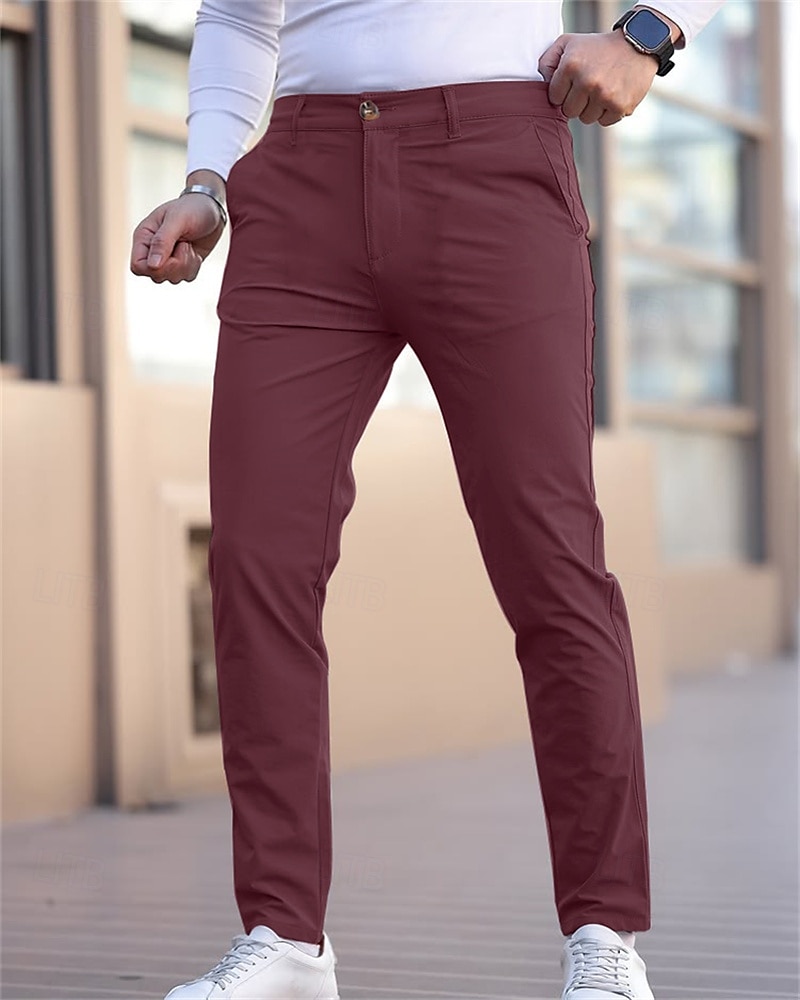 Муж. Выпускной Штаны Чино Брюки Повседневные брюки Пуговицы Карман Полотняное плетение Комфорт Официальные Для вечеринок Офис Мода Классический Джинсовый Синий Черный 1 # Слабоэластичная 2025 - $27.99 –P4