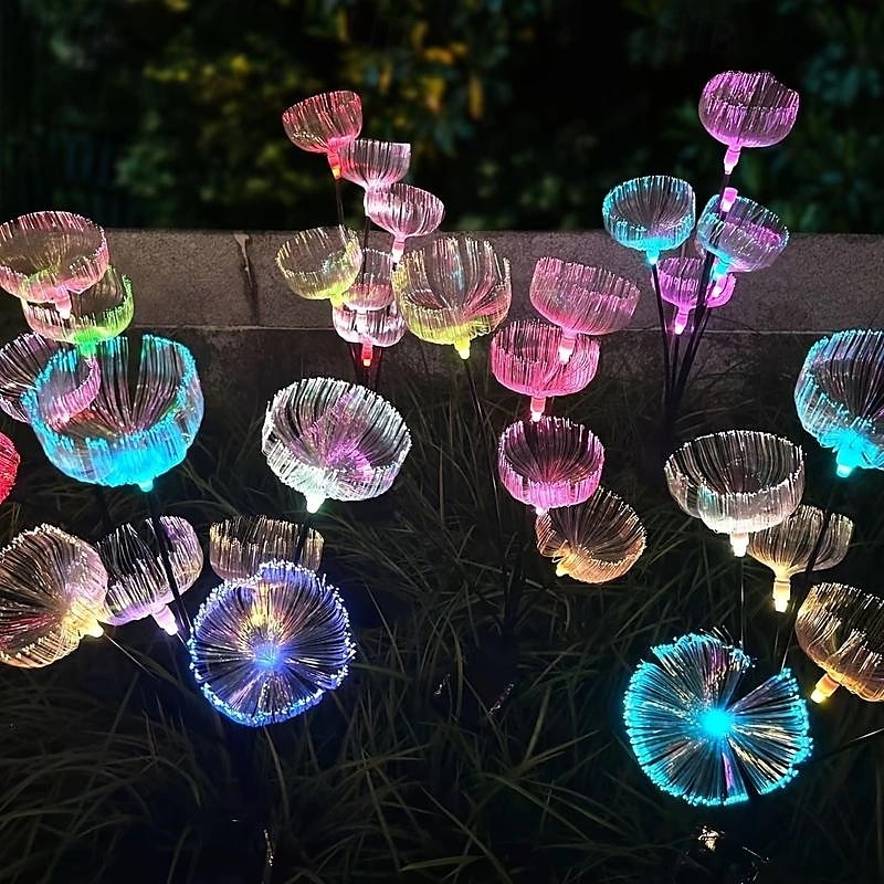 2 piezas de medusas de fibra solar para exteriores, luz enchufable para patio, jardín, césped, camino, boda, festival, ambiente decorativo 2026 - $32.99 –P1
