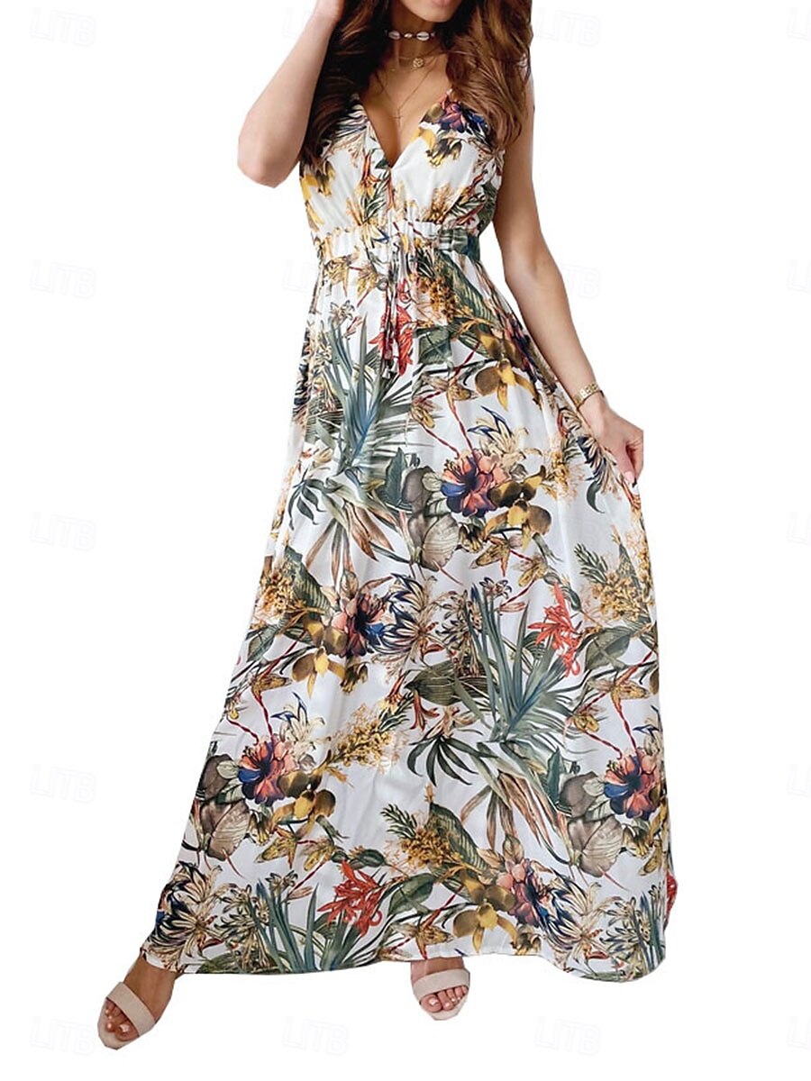 Per donna Vestito maxi Abito casual Moda Informale Da mare Informale Giornaliero Standard Pop art Senza maniche A V Nero Bianco Blu Verde Estate Primavera del 2025 a $27.99 –P2