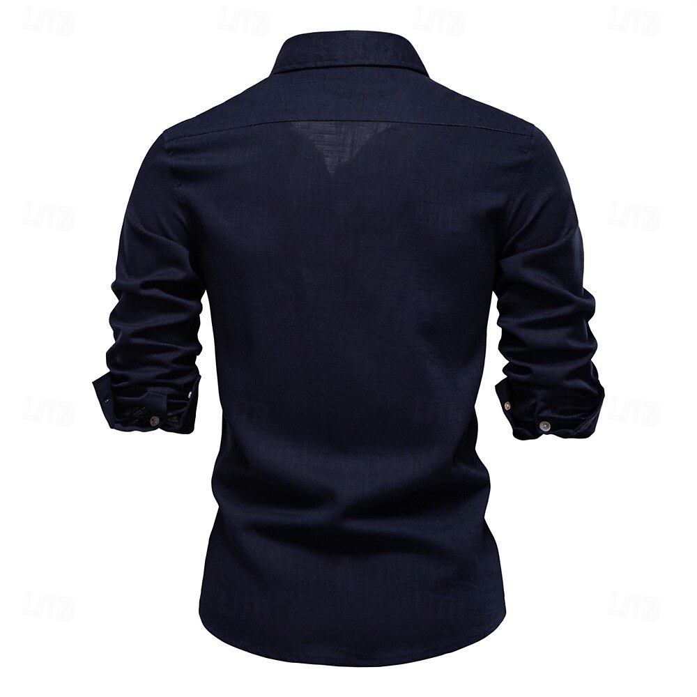 Hombre Camisa camisa de lino Camisa de lino de algodón Camisa casual Abotonar la camisa Plano Vacaciones Calle Blanco Azul Marino Oscuro Albaricoque Manga Larga Diseño Primavera Ropa Frunce 2025 - $33.99 –P11