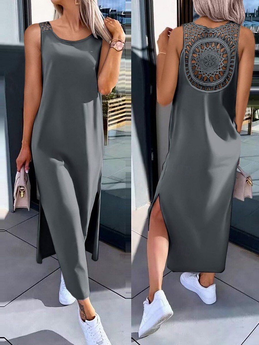 Robe maxi femme Robe en A Robe unie Robe sans manches Robe d'été Basique Décontractée Vacances Quotidienne Coupe régulière Graphique Sans manches Col rond Noir Blanc Vert armée Gris foncé Été de 2025 ? $21.99 –P3