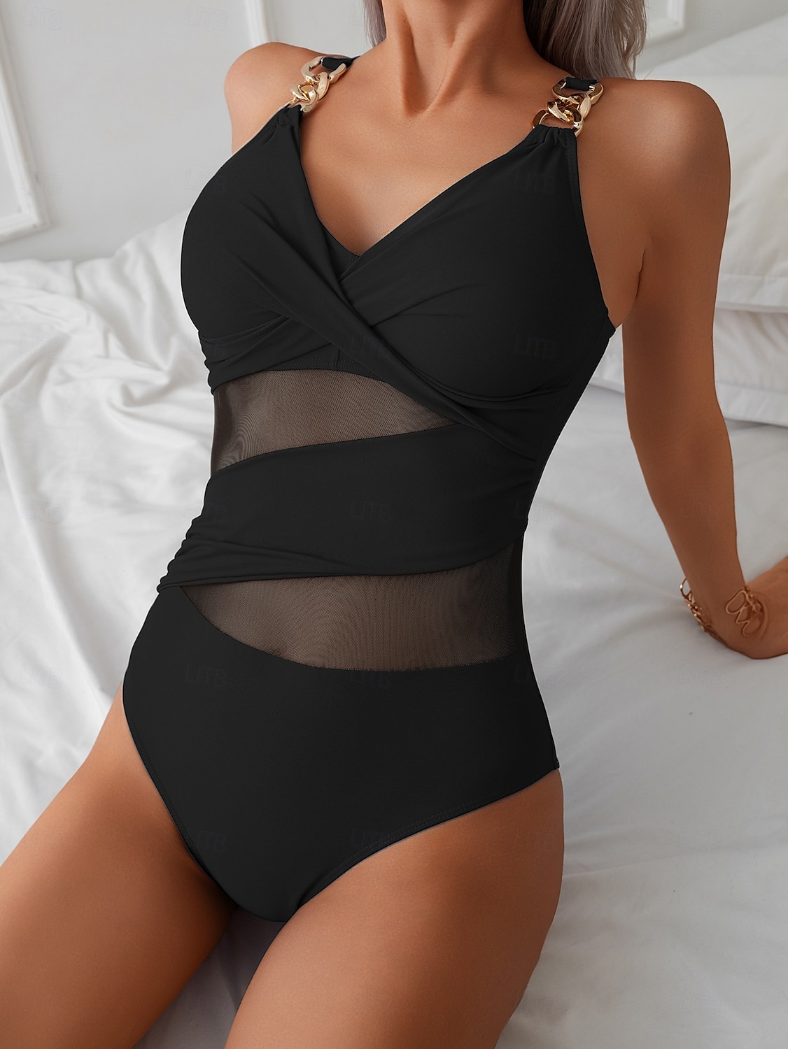Dam Badkläder En bit Monokini Baddräkt Öppen rygg Magkontroll Hög midja Semester Standkläder Ensfärgat V-hals Ärmlös Baddräkter 2025 - $31.99 –P2