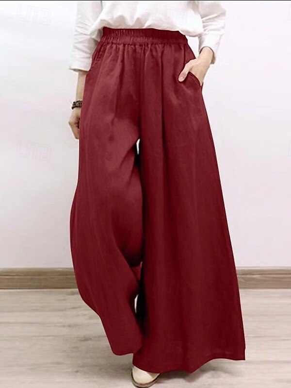 Mujer Chinos Vintage Moda Básico Longitud total Alta cintura Plano Bolsillo Comodidad Rígido Exterior Vacaciones Yoga Granate Azul Marino Oscuro Caqui Verde Ejército Verano Primavera Otoño Invierno 2025 - $20.99 –P4