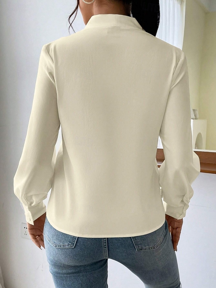 Dame Skjorte Bluse Helfarge Stilfull Fritid Langermet V-hals Vanlige topper Daglig Knapper Lomme Svart Hvit Gul Blå Grønn Sommer Vår 2025 - $31.99 –P31
