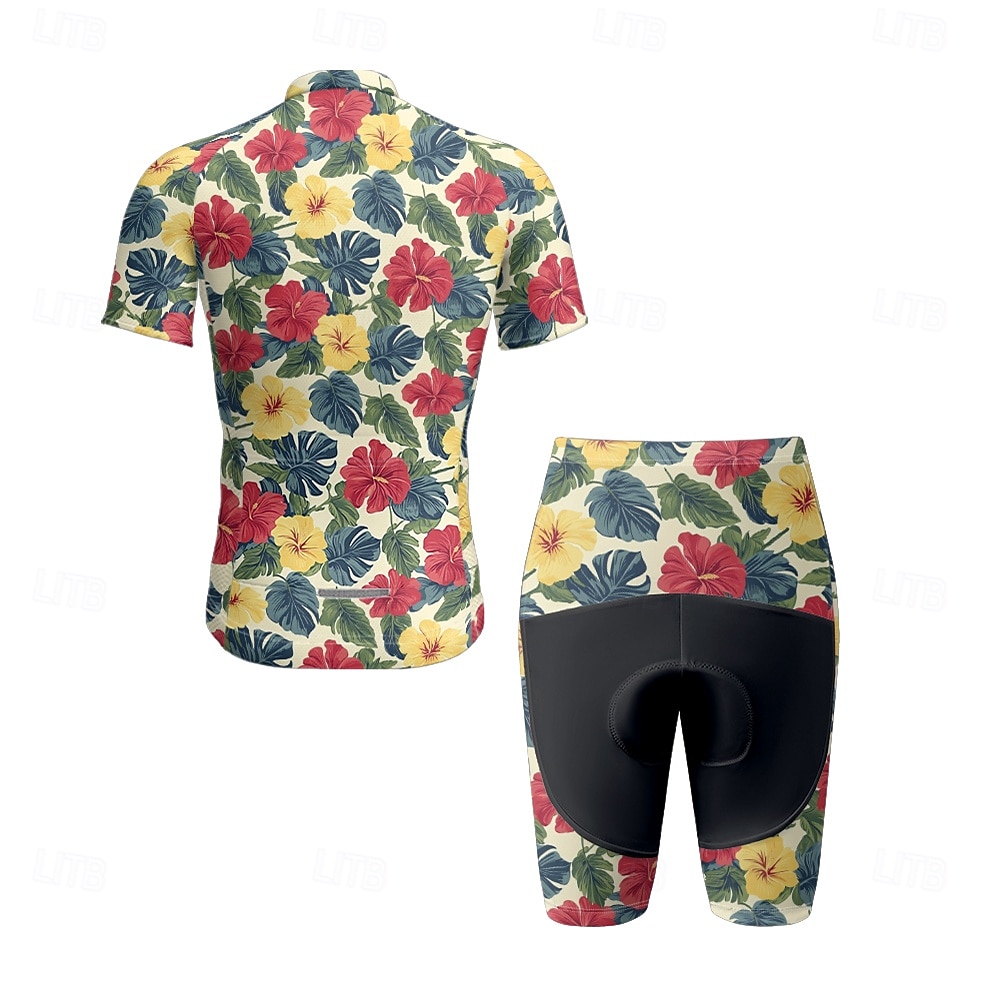 Herre Sykkeljersey med shorts Kortermet Fjellsykling Veisykling Gul Rød Mørk Marineblå Blomster botanikk Sykkel Spandex sport Blomster botanikk Klær 2025 - $47.99 –P5
