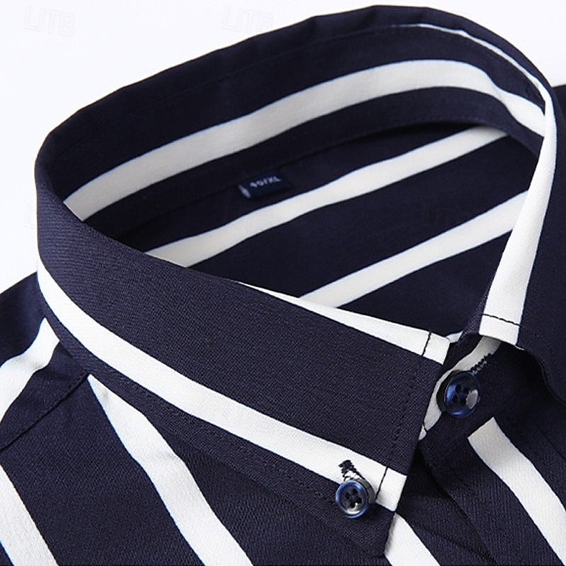 Herren Hemd Oberhemd Knopfhemd Streifen Hochzeit Party Hellblau Marineblau + Weiß Schwarz Weiß Langarm Kargen Frühling Herbst Bekleidung Knopf 2025 - $23.99 –P9