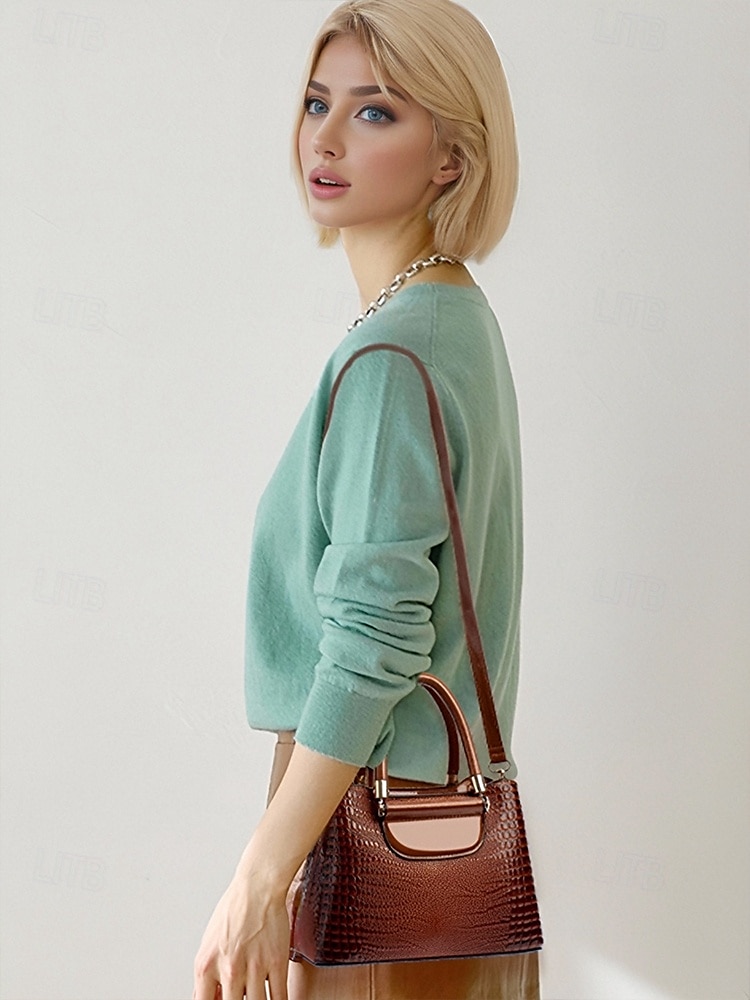 Elegante bolso de mano de piel sintética con efecto cocodrilo: elegante bolso de mano con asa superior y correa de hombro desmontable, lujoso bolso de mano para mujer, perfecto para el trabajo, fiestas y eventos formales negro rosa rojo 2025 - $34.99 –P1