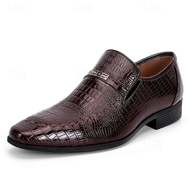 mocassins masculinos com padrão de crocodilo bordô – sapatos formais elegantes e sem cadarço com detalhes em metal para ocasiões de negócios e formais de 2026 por $54.99 –P2